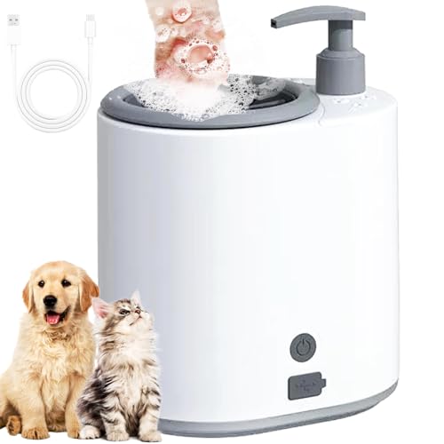 Limpiador automático portátil de patas de mascotas para patas de perro, cepillo de silicona suave integrado, tanque de almacenamiento de líquidos de 300 ml, equipo eléctrico de lavado de patas de
