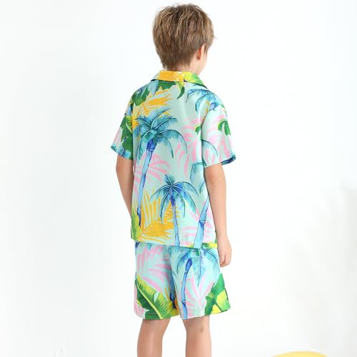 Image of Weixinbuy Boys Summer Outfits Short Sleeve Hawaiian Shirt and Shorts Vacation Set for Kids Summer Clothes Set