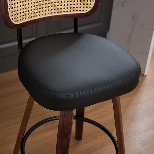 Image of YaFiti Swivel Bar Stools Set of 3, 26 inch Rattan Counter Height Bar Stools, Swivel Counter Stools with Cane Back & Upholstered Seat for Island /Kitchen /Counter /Bar (Dark Black)