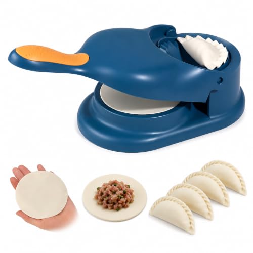 Image of BLNAN Momos Maker Tools - Momo Maker Machine & Mould Set, 4 in 1 Puri Kachori Gujiya Maker Machine, Dumpling Sheets, Gujiya & Karanji Moulds, Kozhukattai & Kolukattai Maker (Blue, Medium)