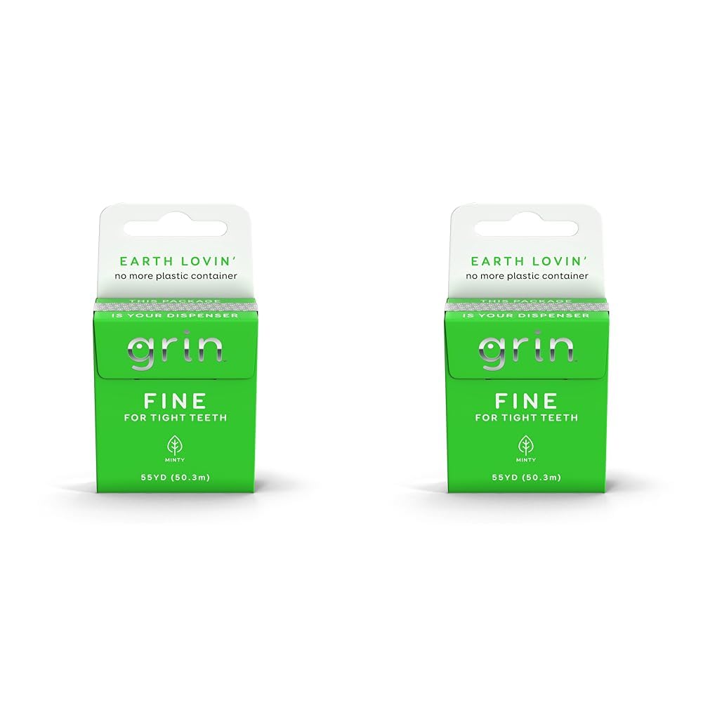 GRIN Fine Floss Box, Fine Dental Floss, 55 Yards (50.3m), Minty Flavor, Recyclable Packaging, 165 Feet of Strong Fine Dental Floss, No More Plastic Container, No Shredding or Breaking (Pack of 2)