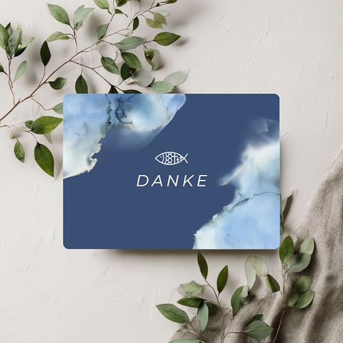 Lilly Braun Dankeskarten Taufe Kommunion Konfirmation mit Umschlag 10er Set | Moderne Dankeskarten mit Fisch-Symbol für Mädchen & Jungen | Hochwertige 280g Karten