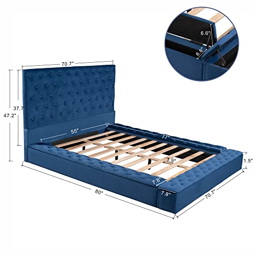 Softsea Full Upholstered Bed Frame With High Headboard, Velvet Floor Bed Frame With Storage Space On The 3 Sides #TOP1