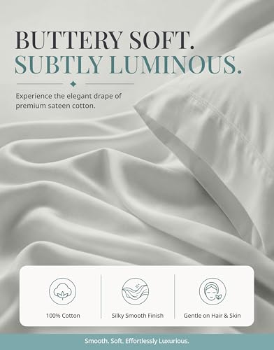 Image of LANE LINEN 100% Cotton Bed Sheets - 450 Thread Count Cooling Sheets Queen, Durable Daily Use Bedding, Value Comfort for Night Rest, Hotel Sateen Finish, Snug Fit 15 inch Deep Pocket - Moonstruck