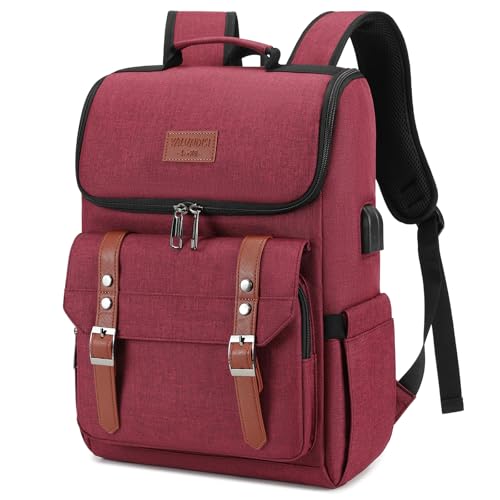 Image of YALUNDISI Vintage Backpack Travel Laptop Backpack with usb Charging Port for Women & Men College Backpack Fits 15.6 Inch Laptop Red Brown