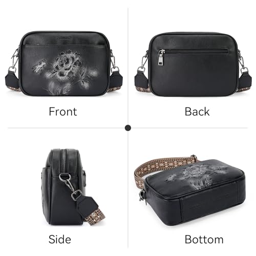 Image of Small Crossbody Purses for Women, Trendy Vegan Leather Crossbody Bag Embossed Travel Shoulder Handbags with Wide Strap