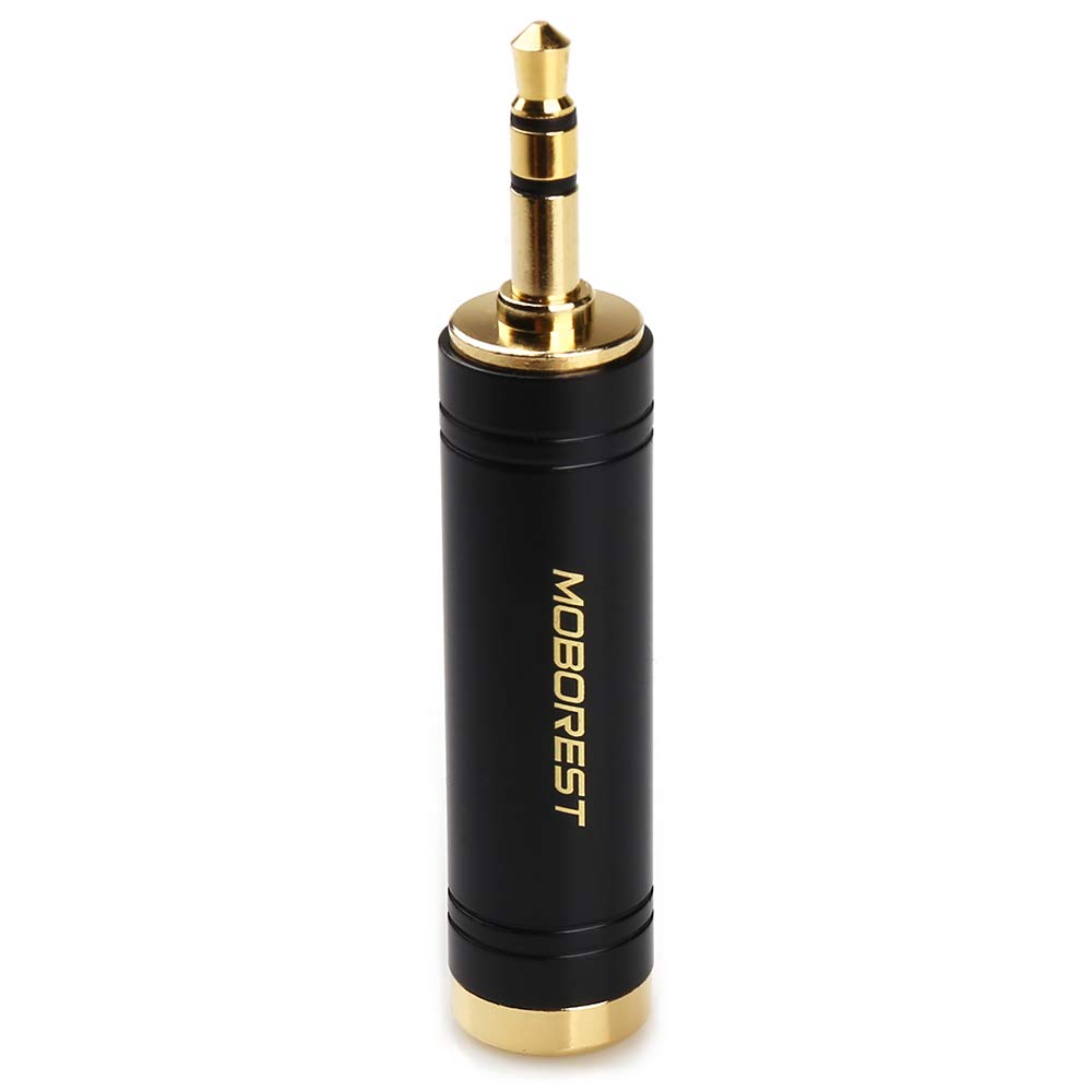 MOBOREST 3.5mm to 1/4'' Stereo Pure Copper Adapter, 1/8'' (3.5mm) Male Plug to 1/4'' (6.35mm) Jack Female Socket Adapter for Headphone Amp Adapte Black -1PCS