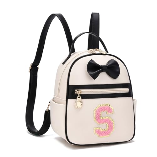 I IHAYNER Girls Bowknot Initial Backpack for Women Cute Mini Backpack for Girls Personalized Teen Girl gifts Trendy Stuff Black-S