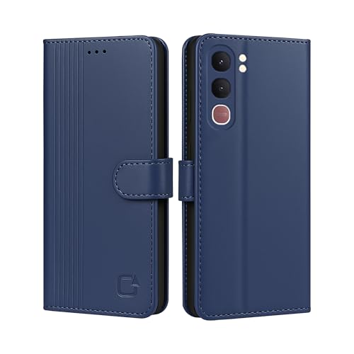 Image of AIBEX Shock Proof Flip Compatible for Vivo Y31 5G Flip Cover Leather Finish | Inside TPU with Card Pockets | Wallet Stand | Complete Protection Flip Case - Blue