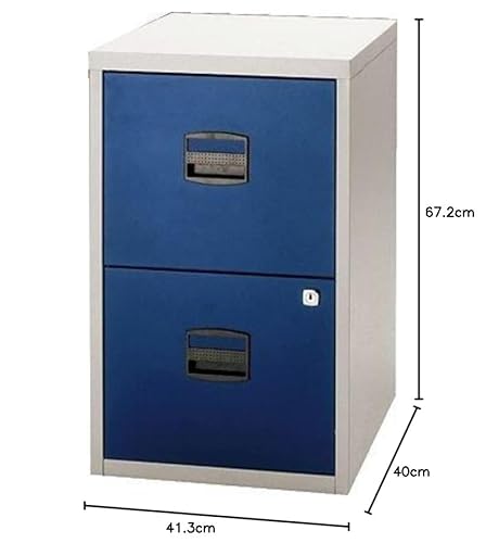 Bisley Home Hängeregistraturschrank PFA, 2 HR-Schubladen, Metall, 505 Korpus Lichtgrau, Fronten Oxfordblau, 40 x 41.3 x 67.2 cm