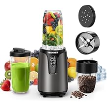 TECKNET 25000RPM Personal Blender, 1000W Smoothie Blender, Portable Small Blenders, Self-Clean Smoothie Maker, Mixer Grinder Combo - Protein Shakes, Puree & Coffee Grind, BPA-Free To-Go Cups 17oz&10oz
