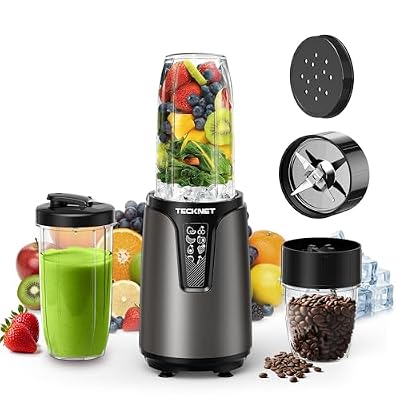 TECKNET 25000RPM Personal Blender, 1000W Smoothie Blender, Portable Small Blenders, Self-Clean Smoothie Maker, Mixer Grinder Combo - Protein Shakes, Puree & Coffee Grind, BPA-Free To-Go Cups 17oz&10oz