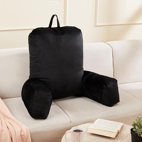 Image of amazon basics Backrest Cushion for Bed Sitting with Arms | Reading Support for Sofa & Chair | Large Comfort Aid for Adults & Patients - Black