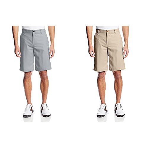 IZOD Men's 9.5 Straight Fit Swingflex Golf Short, Nickel and Khaki, 34W