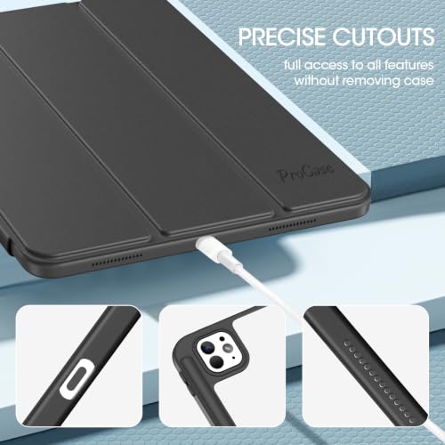 Image of ProCase for iPad Pro 13 Inch Case M5 2025 / M4 2024 with Pencil Holder-Black | Smart Cover iPad Pro M5 M4 Case 14 Inch, Clear Transparent Back, Supports Touch ID, Auto Wake /Sleep