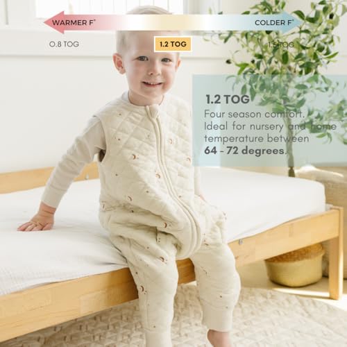 Image of Tealbee Dreamsuit Toddler Sleep Sack with Feet - Walker Sleep Bag with Legs, Rayon made from Bamboo, All Season 1.2 TOG, 2-Way Zipper, 3T-4T - Moons&Stars