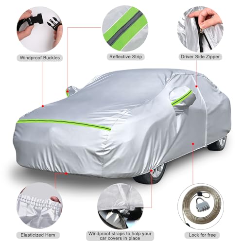 Waterproof Car Covers Replace for 2005-2025 Lexus IS250 IS300 IS350, 6 Layers Silver All Weather Custom-fit Car Cover with Zipper Door & Windproof Bands for Snow Rain Dust Hail Protection - Image 3