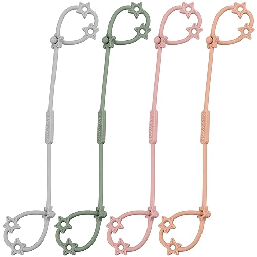 Image of Toy Straps for Baby, 4 Pack Adjustable Stretchable Sippy Cup Straps, Sippy Bottles or Pacifier to Stroller, Highchair, Car Seat, Hanging Basket (4Pack,Gray/Sage/Blush/Muted)