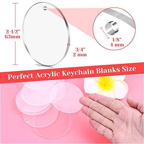 Audab Acrylic Keychain Blanks - 30 Pcs, 2.5 Inch, Clear, Round with Hole for Engraving, DIY Projects, Art Crafts