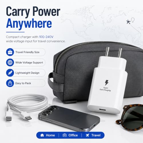 Image of Zybux 25-Watt USB C PD PPS Charger Adapter Compatible with Samsung Galaxy Z Flip 5|4|6|Tab|S11|S10|S9|FE|Lite|Ultra|Plus, Mini Wall Charging Adaptor Block for Android Phone Tablet, White