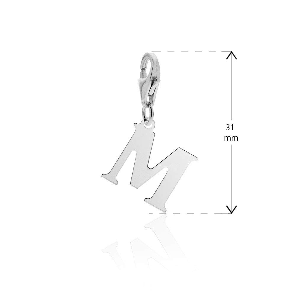 AKA Gioielli® - Charm Lettre de l'Alphabet Argent 925 Rhodié, Pendentif Lettre Initiale