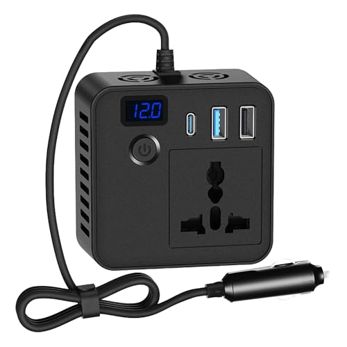 Image of PRONOD 200W Car Power Inverter with 30W Type-C PD, 18W USB, AC Socket & Cigarette Lighter Slot, 12V Car Plug, LED Indicator, Power Button & Cooling Fan, Cup Holder Design for Car