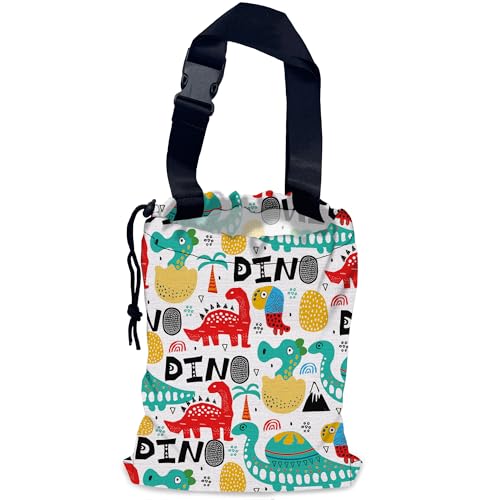 Image of Cartoon Dinosaur Car Trash Bag,Palms Hanging Drawstring Car Garbage Bag,Waterproof Canvas Car Back Seat Organizer with Adjustable Buckle,for Vehicles,SUVs,Camping,Road Trips