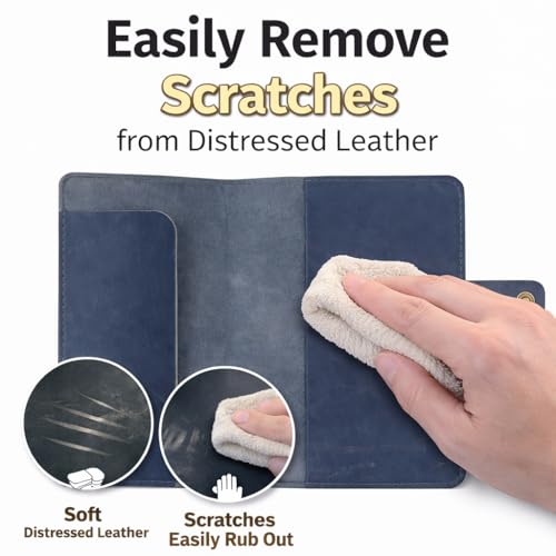 Image of Distressed Leather Checkbook Cover with Pen Holder - Handmade Full-Grain Bifold Wallet for Men & Women - Slim Checkbook Organizer for Personal & Business Use (Blue)