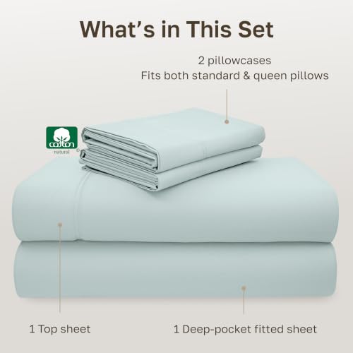 Image of California Design Den - Luxury Full Size Sheet Set - 100% Cotton, 600 Thread Count Deep Pocket Full Size Bed Sheets, Sateen Weave - Seafoam