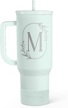 Personalized Monogrammed Tumbler with Handle 40oz, Letter M Tumblers Insulated Coffee Travel Cup, Custom Initial Gift for Women Girls Friends, Monogram Gift for Christmas Birthday Mothers Day