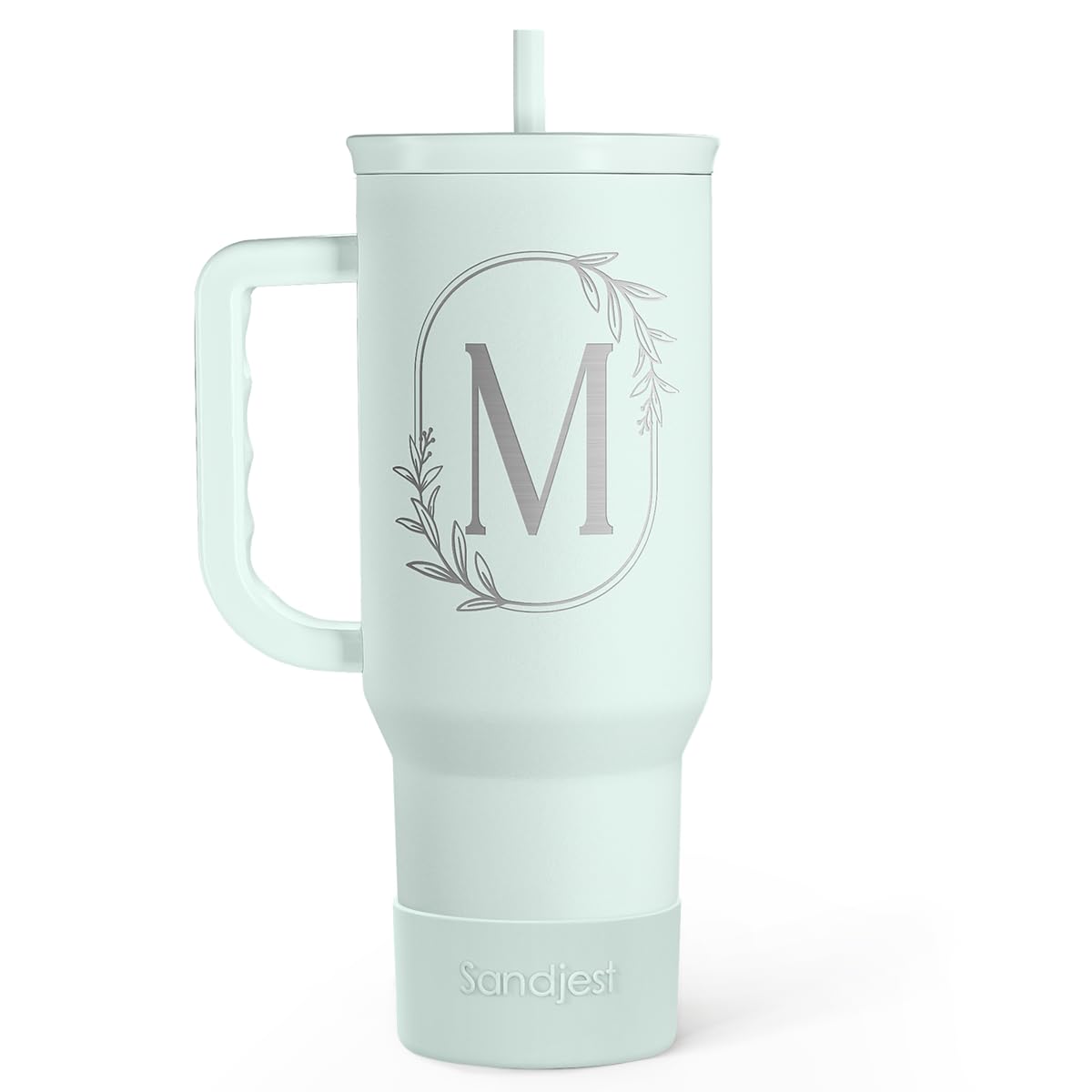 Personalized Monogrammed Tumbler with Handle 40oz, Letter M Tumblers Insulated Coffee Travel Cup, Custom Initial Gift for Women Girls Friends,