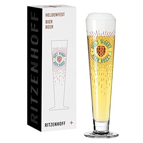 Ritzenhoff 1011012 Vaso de cerveza 330 ml - Serie Heldenfest, motivo nº 12 - Don't worry, beer hoppy - Made in Germany