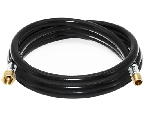Image of Flame King 120-inch Propane Thermo Plastic Hose Assembly, 3 /8-inch ID, 3 /8-inch MPT X 1 /2-inch Female Flare, for RVs and Travel Trailers