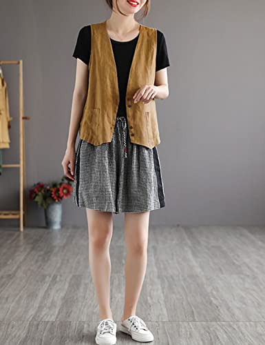 Bozanly Women's Sleeveless Button Down Vest Casual V Neck Cotton Linen Blazer Jacket with Pockets3