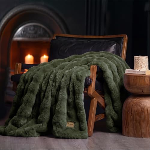 Image of Bedsure Fluffy Bubble Faux Fur Throw Blanket, 50 inchx60 inch, Olive Green