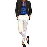 HBDesign Mens Casual Slim Fit Flat Front Straight Iron Free Trousers White 30W30L
