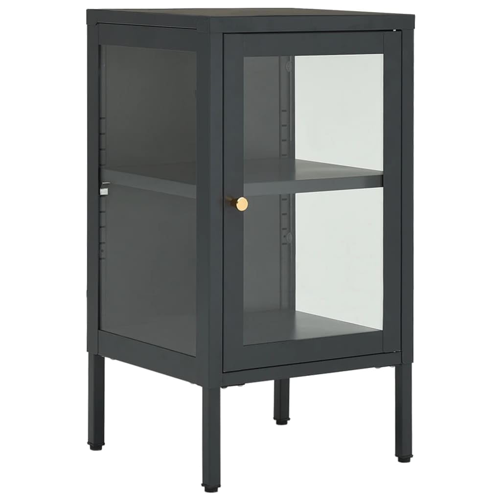 Armario auxiliar estrecho de 38x35x70 cm en acero y cristal para salón