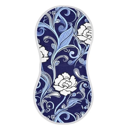 Flowers Boho Elegant Dark Blue Burp Cloths for Babies Burp Rag Cotton Spit Up Rag for Baby Newborns Girl2