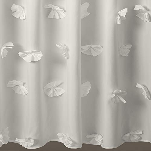 Lush Decor Riley Shower Curtain Bow Tie Textured Fabric Vintage Chic Farmhouse Style Bathroom Decor, White, 72" x 72" - Image 4