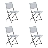 NATERIAL - 4er Set Gartenstühle EMYS - Klappstühle - Gartenstühle Klappbar - Terrassenstühle - Essstühle - Stahl - Textilene - Hellgrau