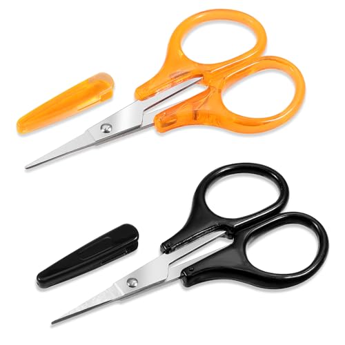 2 Pack Small Sewing Scissors Stainless Steel Crafting Scissors Pointed Scissor with Cover Precision Portable Scissor for Embroidery Quilting Sewing Knitting Crafting (Orange+ Black)