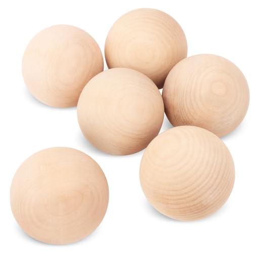 kukmakri 6 Pack 3 Inch Wooden Balls, 3 Inch Round Hardwood Balls, Wood Spheres for Crafts and Solid Wood Ball, Ideal for DIY Crafting, Decoration & Woodworking