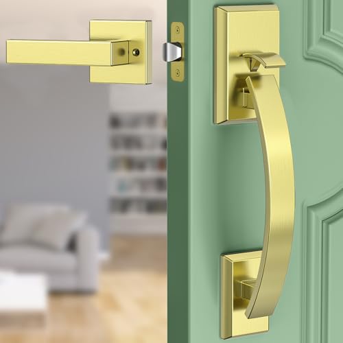 Image of Front Door Handle Gold Adjustable, Heavy 12.7in Exterior Entry Knob, Reversible