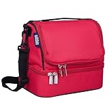 Wildkin Two Compartment Lunch Bag, Insulated, Moisture Resistant and Easy to Clean, Complete with a Microwave and Dishwasher-Safe Container, Ages 5+, Perfect for Kids & On-The-Go Parents, Cardinal Red
