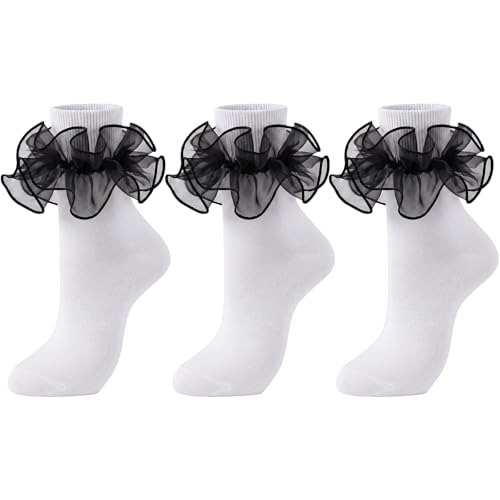 Image of Dicry Socks for Women, Big Ruffle Socks with Turn Cuff and Double Lace