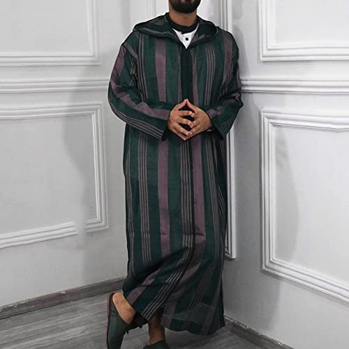 Men's Striped Robe Long Sleeve Zip-Up Thobe Long Gown Muslim Middle East Kaftan Dresses Muslim Dubai Clothes2
