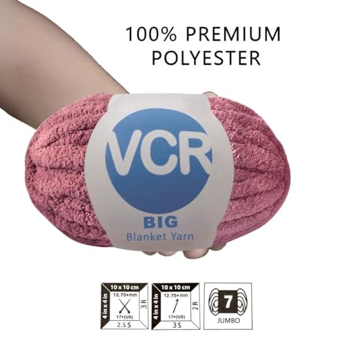 Image of VCR Old Mauve Yarn, 200 Grams Big Chunky Hank, 22 Meters Length, Suitable for Knitting Blankets and Pillows, 100% Polyester Yarn Ball for Crochet DIY, Soft Threads, Pack of 1