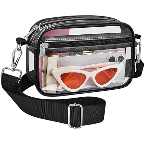 Bagenius Clear Bag for Stadium Events Clear Messenger Bag Clear Purse for Concert and Sport Events, Ajustable Straps Black Cover