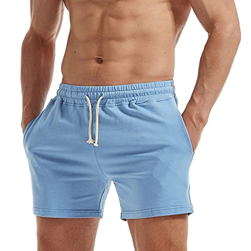 Aimpact Mens Short Athletic Running Sweat Shorts 5 Inch Inseam Cotton Soft Lounge Jogging Workout Gym Shorts With Drawstring (Blue M) #TOP1