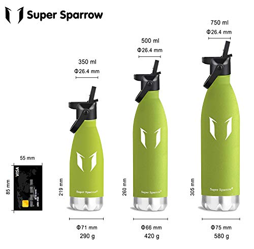 Super Sparrow Vacuum Insulated Bottle - 24 Hours Cold & 12Hours Hot - Sports Water Bottle, Vacuum Flask Bottle ,Includes Straw Lid- BPA Free (Apple Green-750ml)